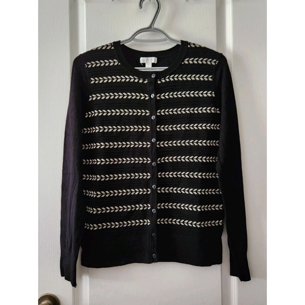 Charter Club Womens Size M gold glitter detail black cardigan Long Sleeve Rayon